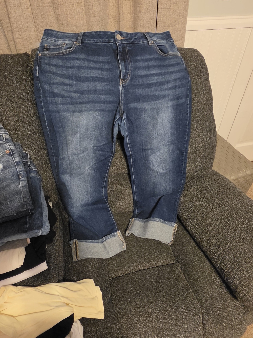 Maurices Dark Blue Cropped Cuffed Jeans